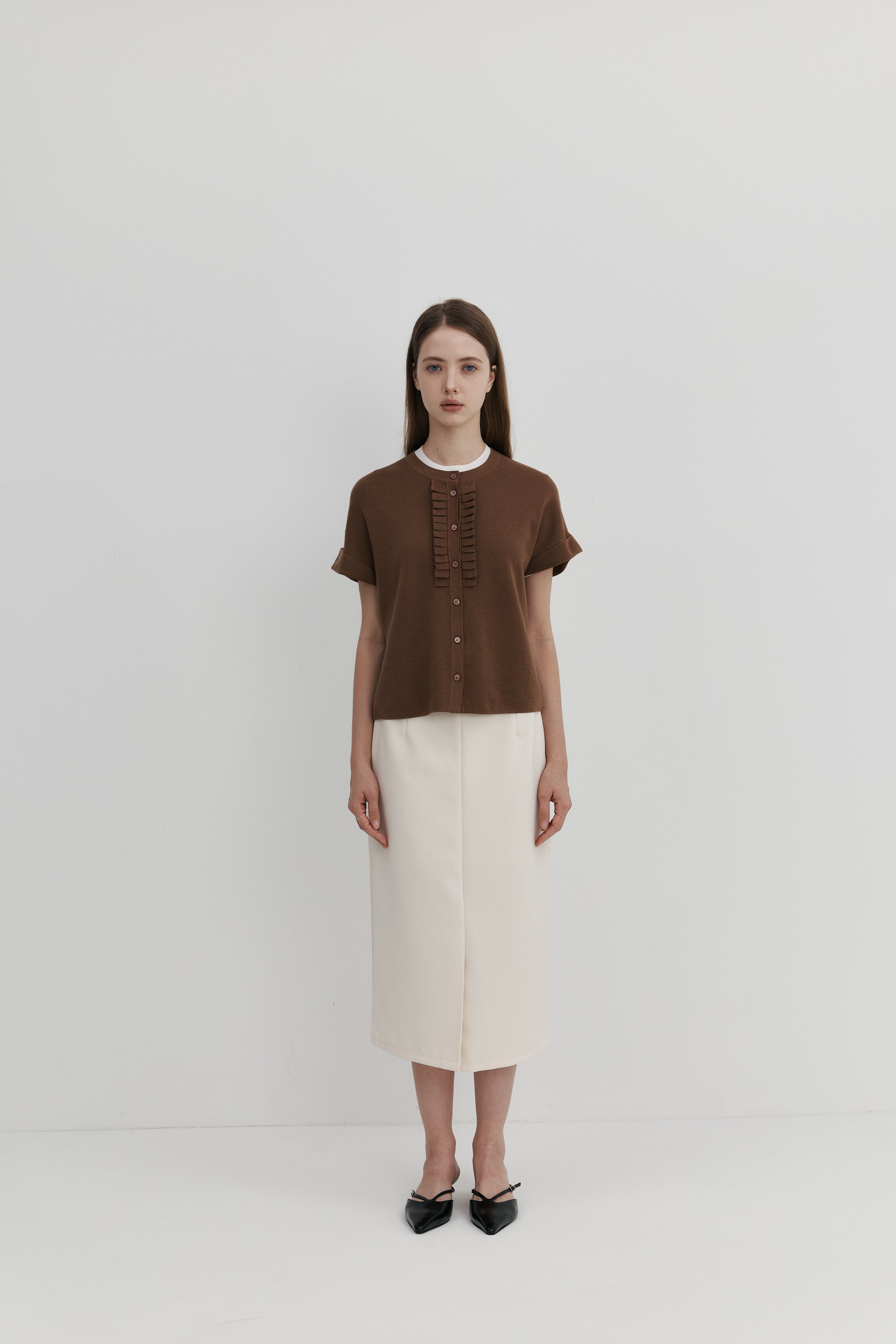 울 프릴 카디건 - 숏슬리브