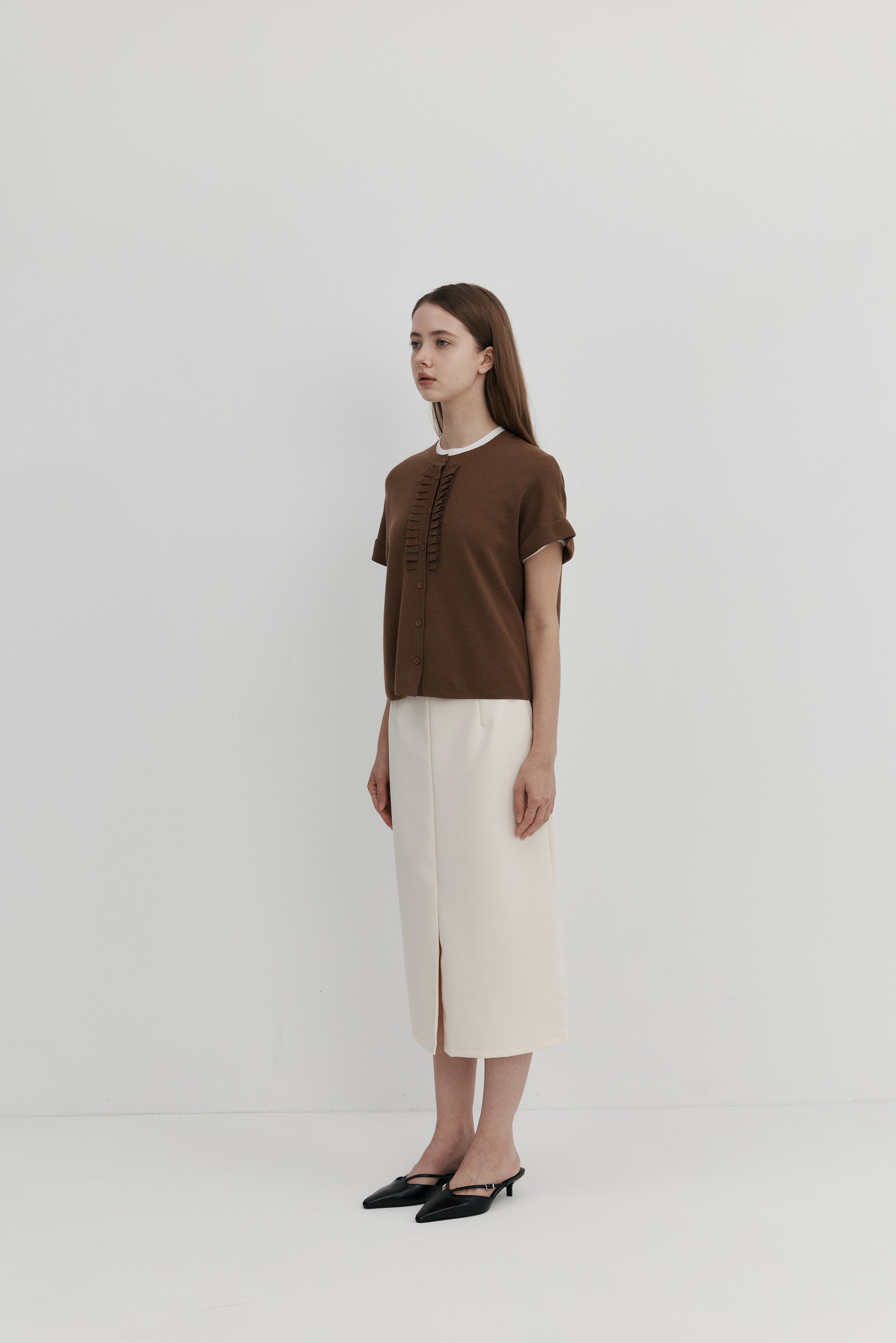 울 프릴 카디건 - 숏슬리브