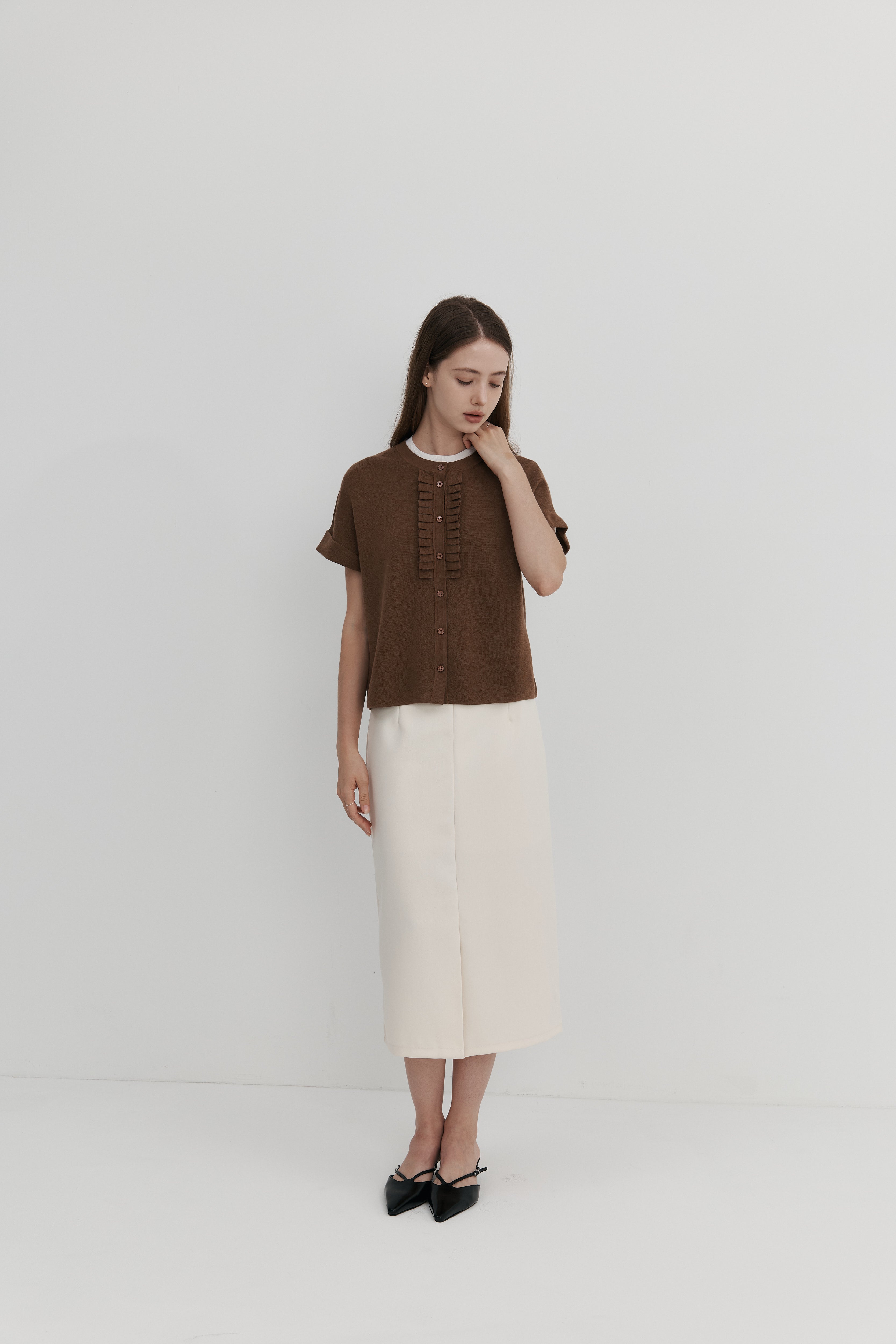 울 프릴 카디건 - 숏슬리브