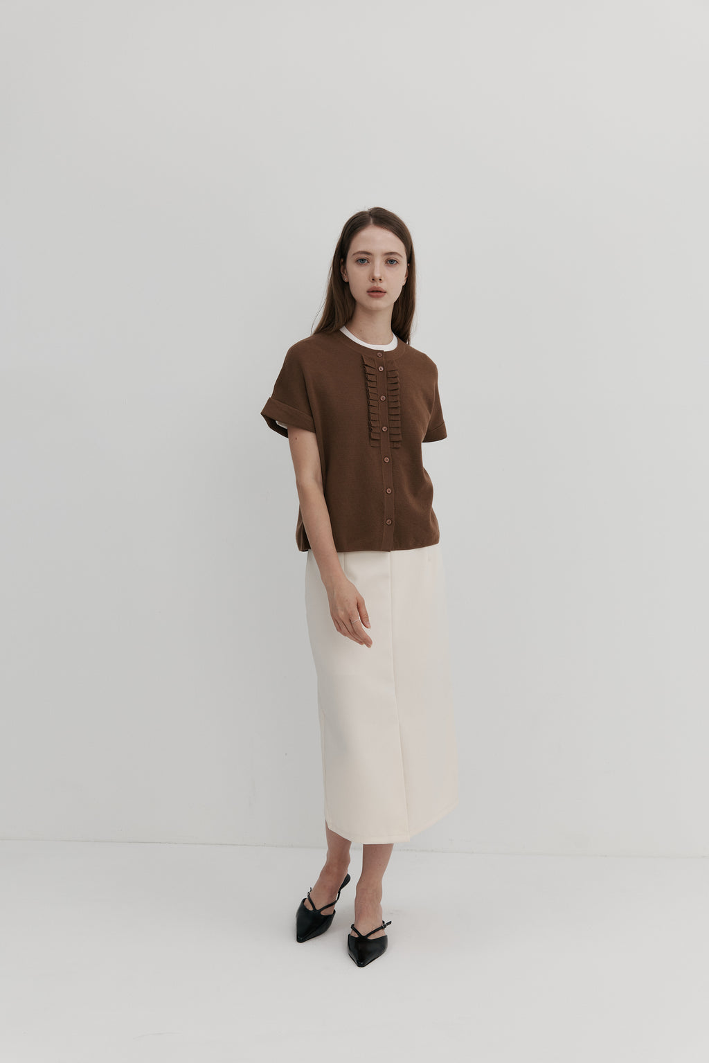 울 프릴 카디건 - 숏슬리브