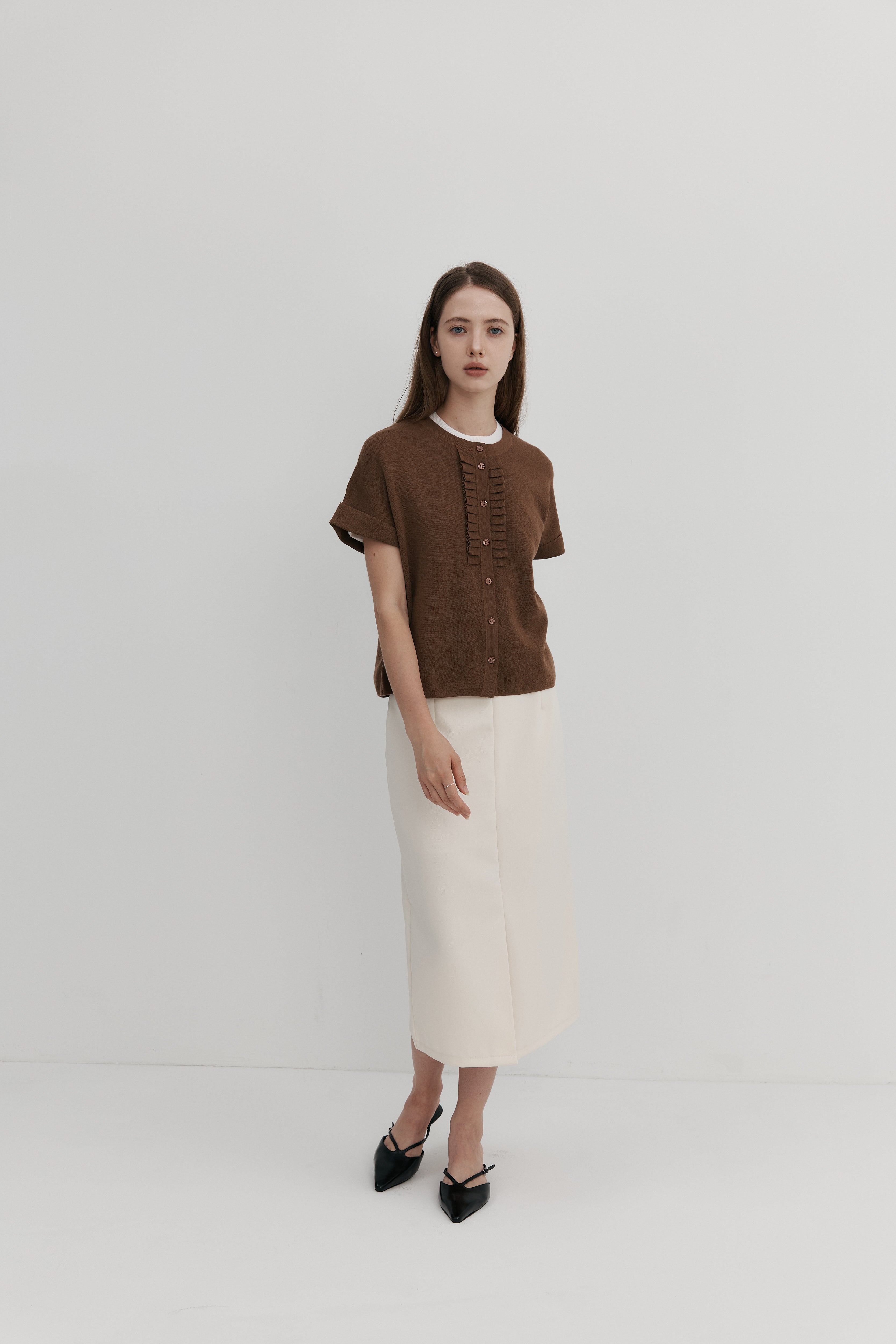 울 프릴 카디건 - 숏슬리브