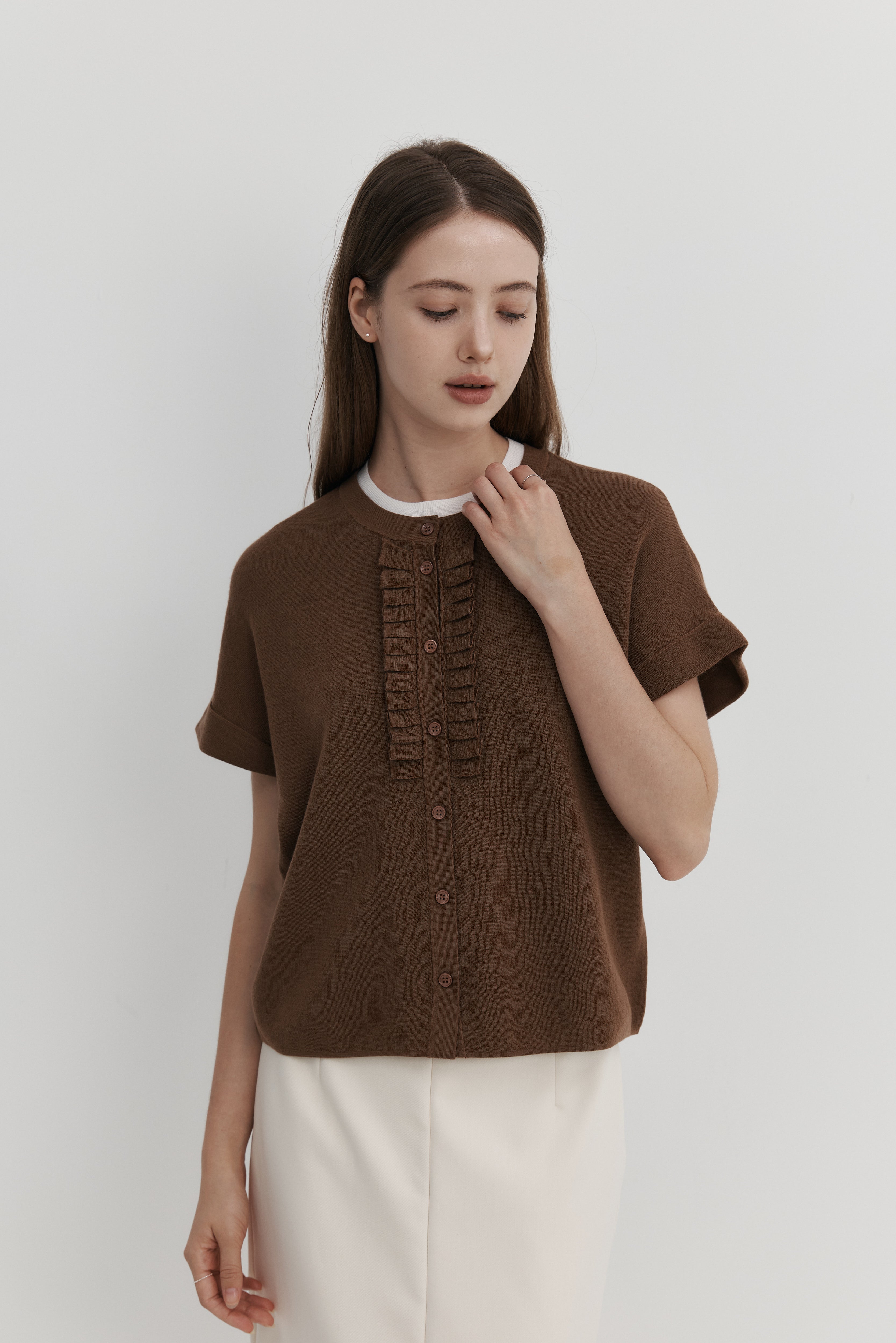 울 프릴 카디건 - 숏슬리브