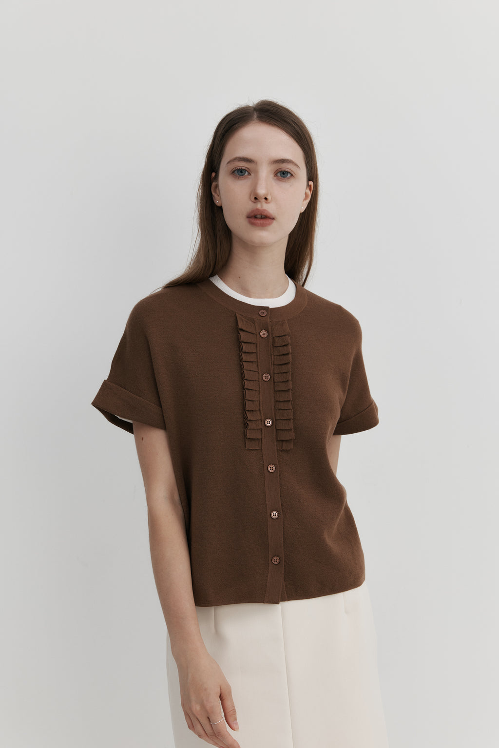 울 프릴 카디건 - 숏슬리브