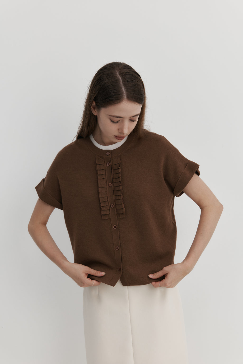 울 프릴 카디건 - 숏슬리브