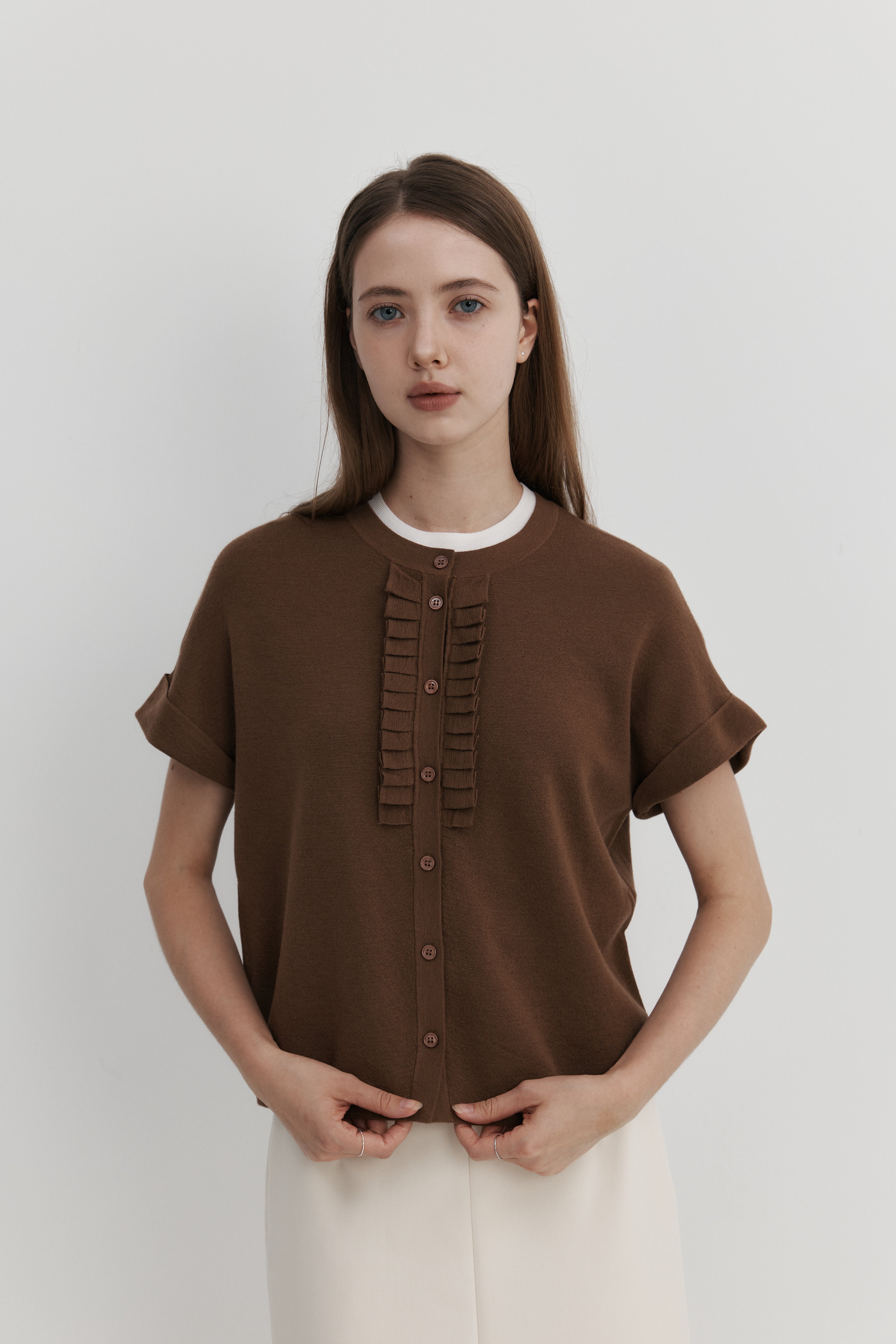 울 프릴 카디건 - 숏슬리브