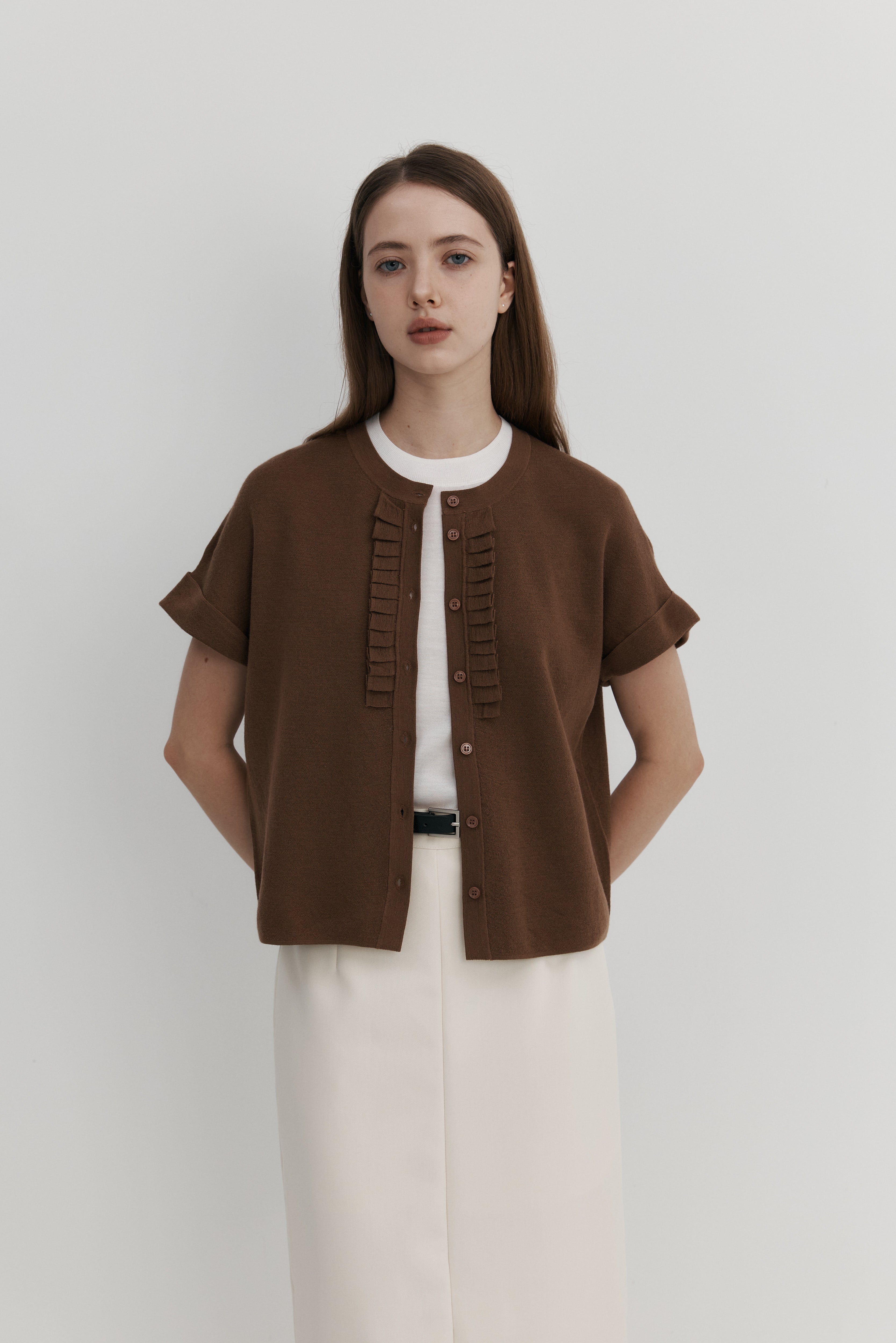 울 프릴 카디건 - 숏슬리브