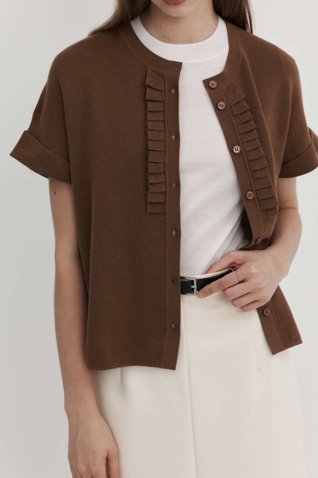 울 프릴 카디건 - 숏슬리브