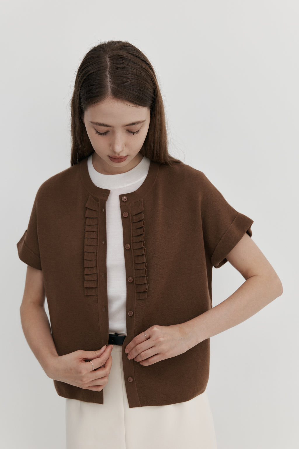 울 프릴 카디건 - 숏슬리브