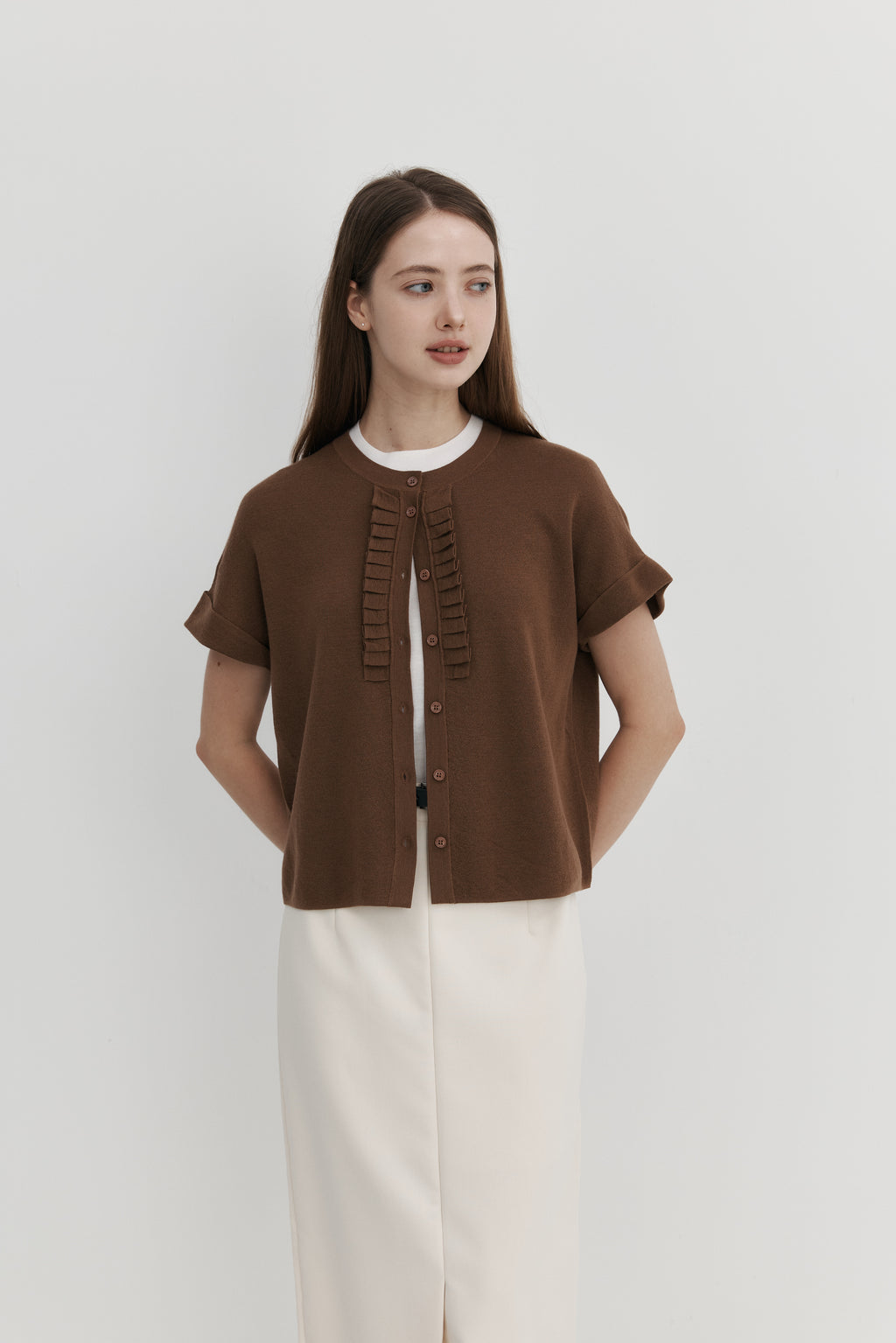 울 프릴 카디건 - 숏슬리브