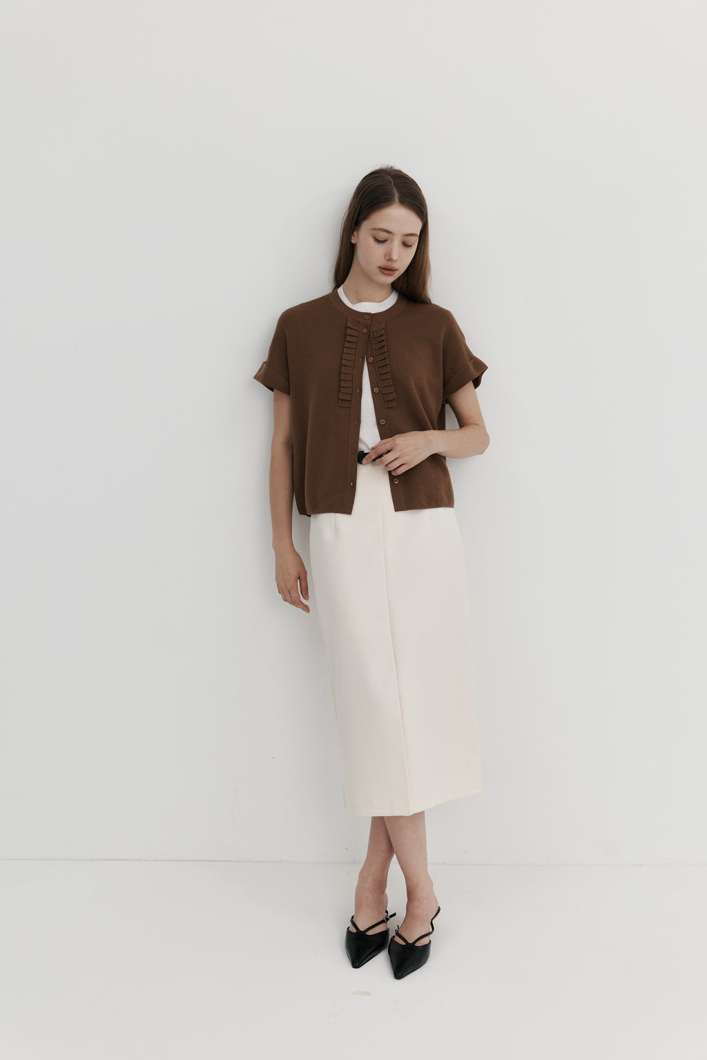 울 프릴 카디건 - 숏슬리브