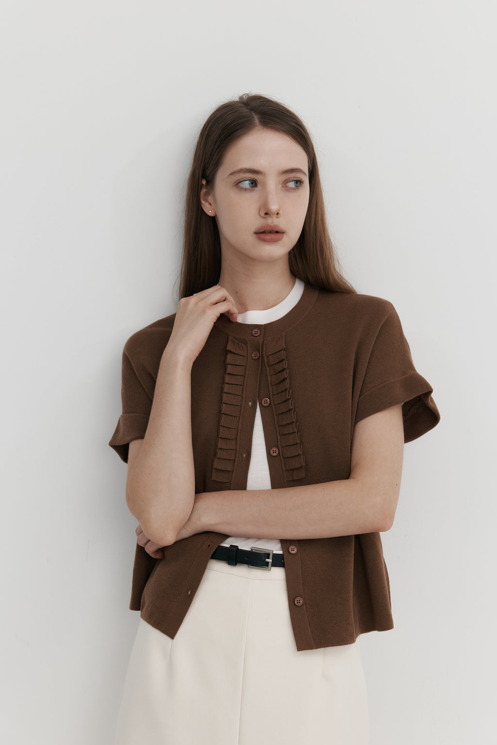 울 프릴 카디건 - 숏슬리브