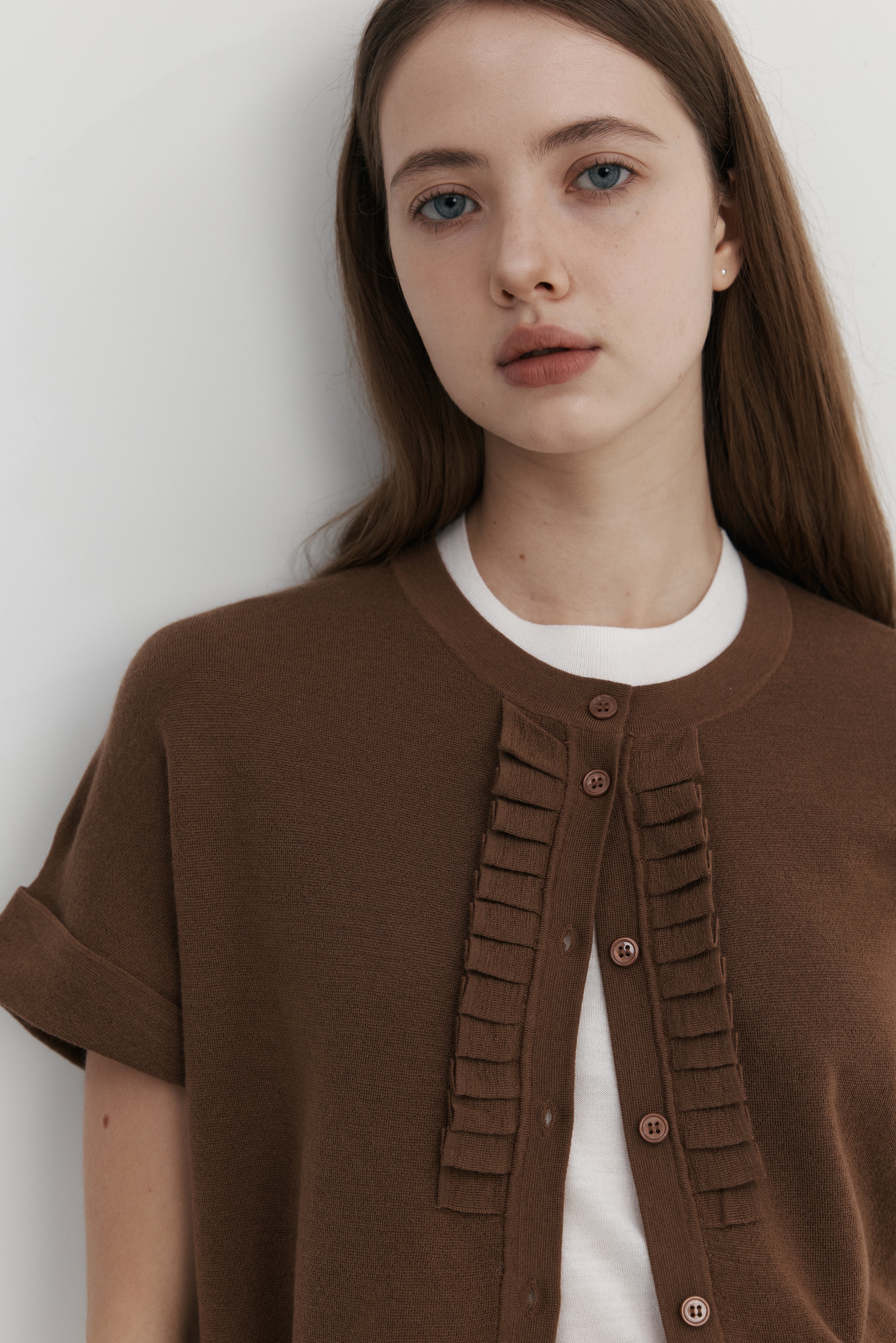 울 프릴 카디건 - 숏슬리브