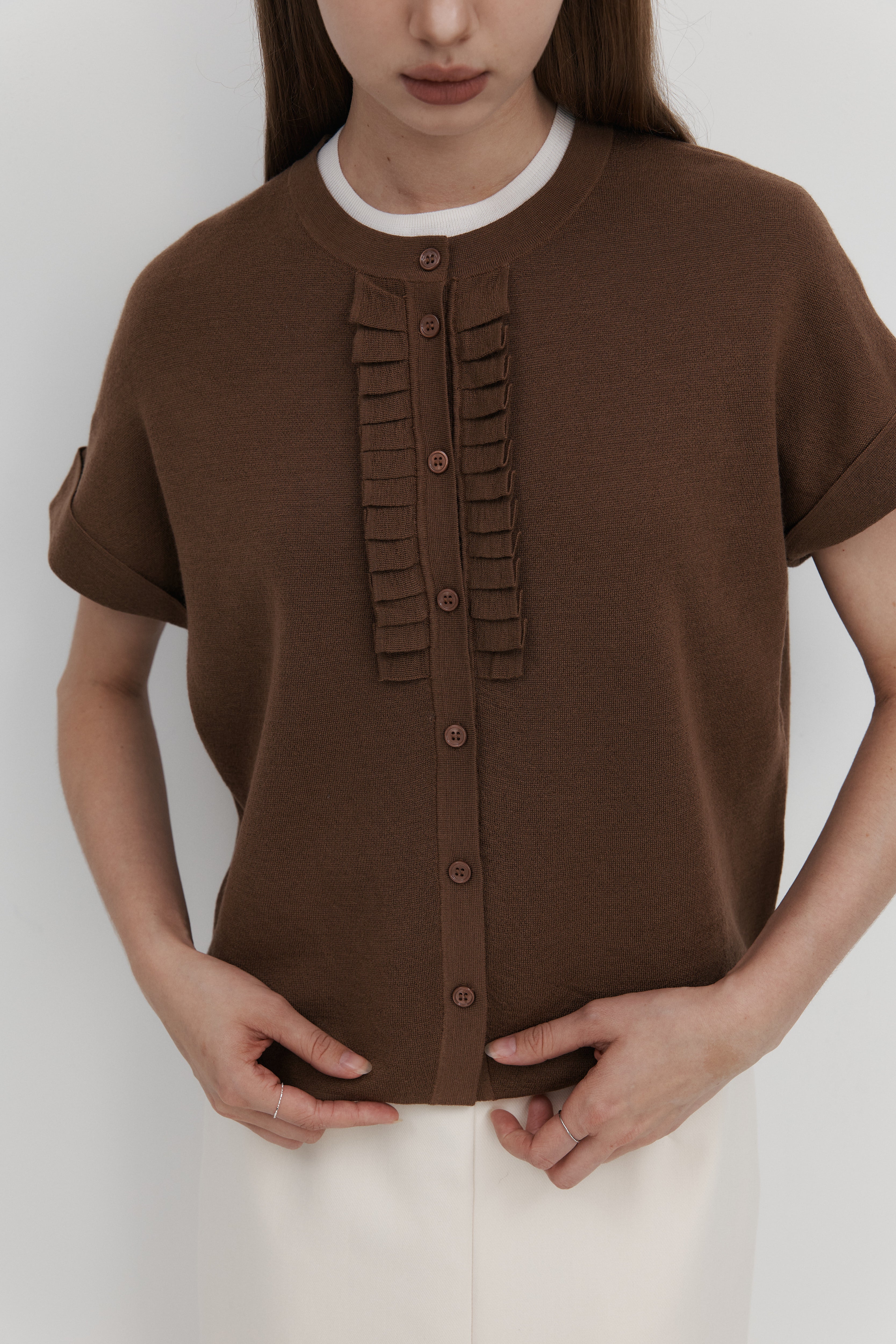 울 프릴 카디건 - 숏슬리브