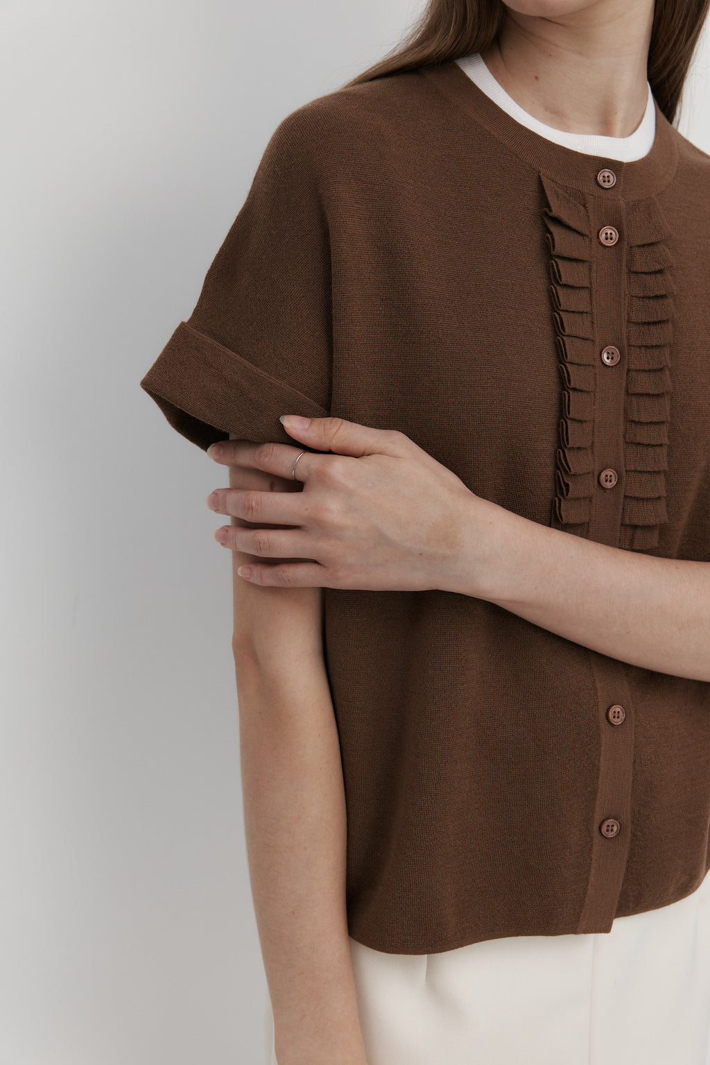 울 프릴 카디건 - 숏슬리브