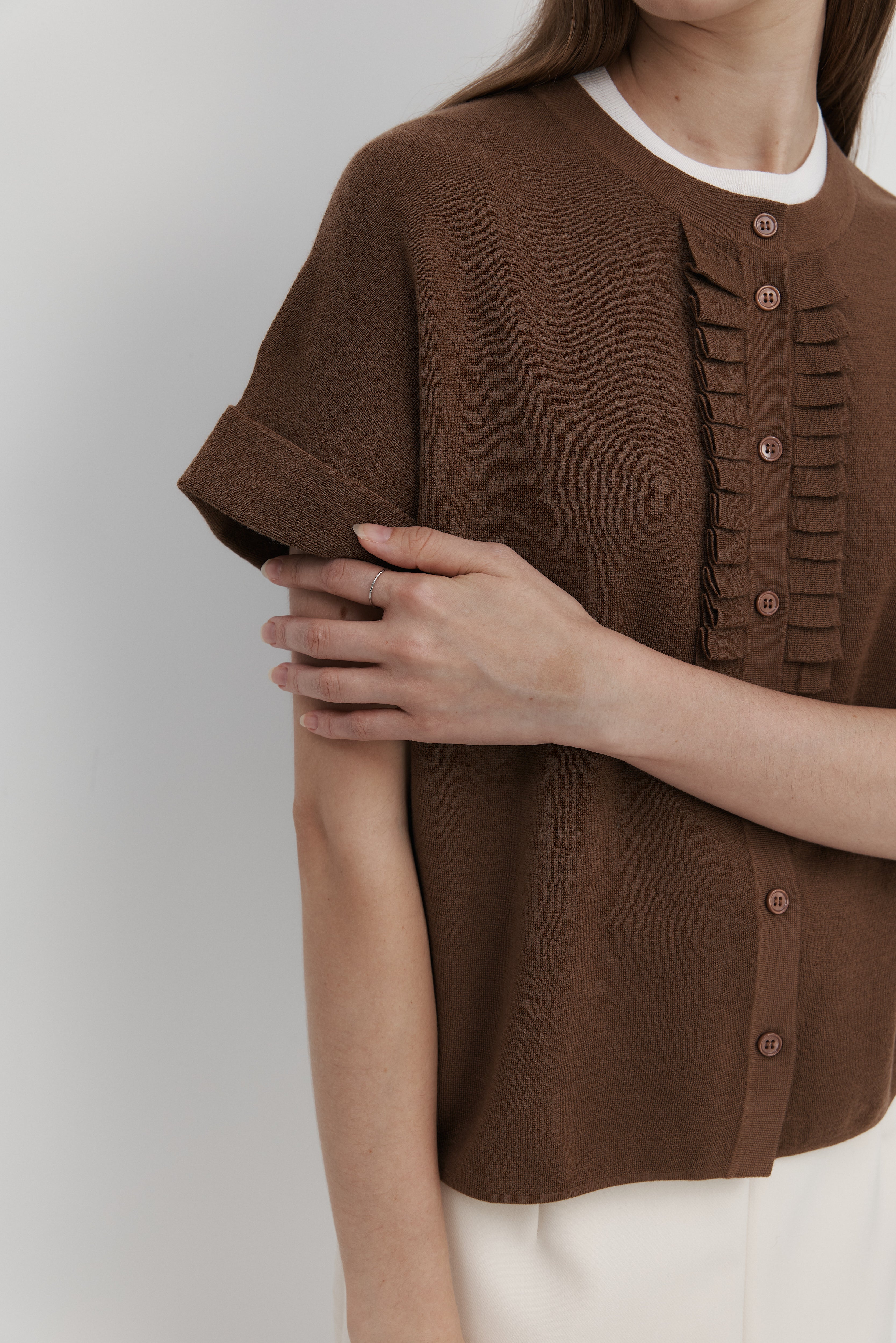 울 프릴 카디건 - 숏슬리브