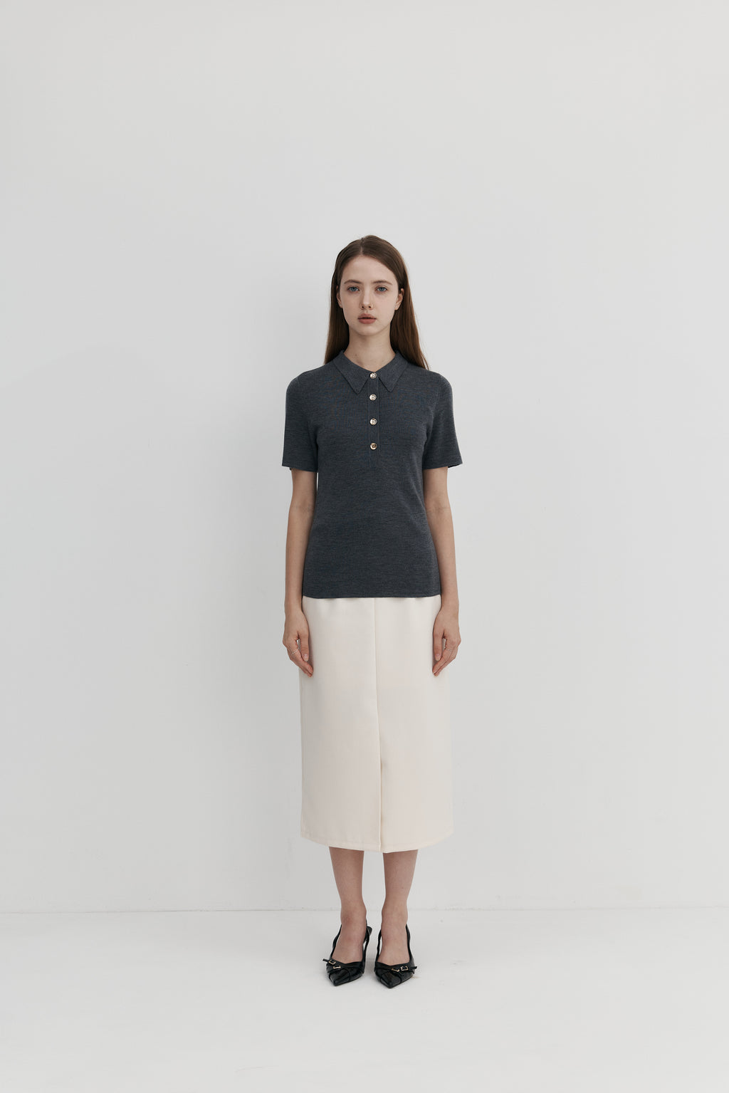 Biella Yarn 울 버튼 카라 니트