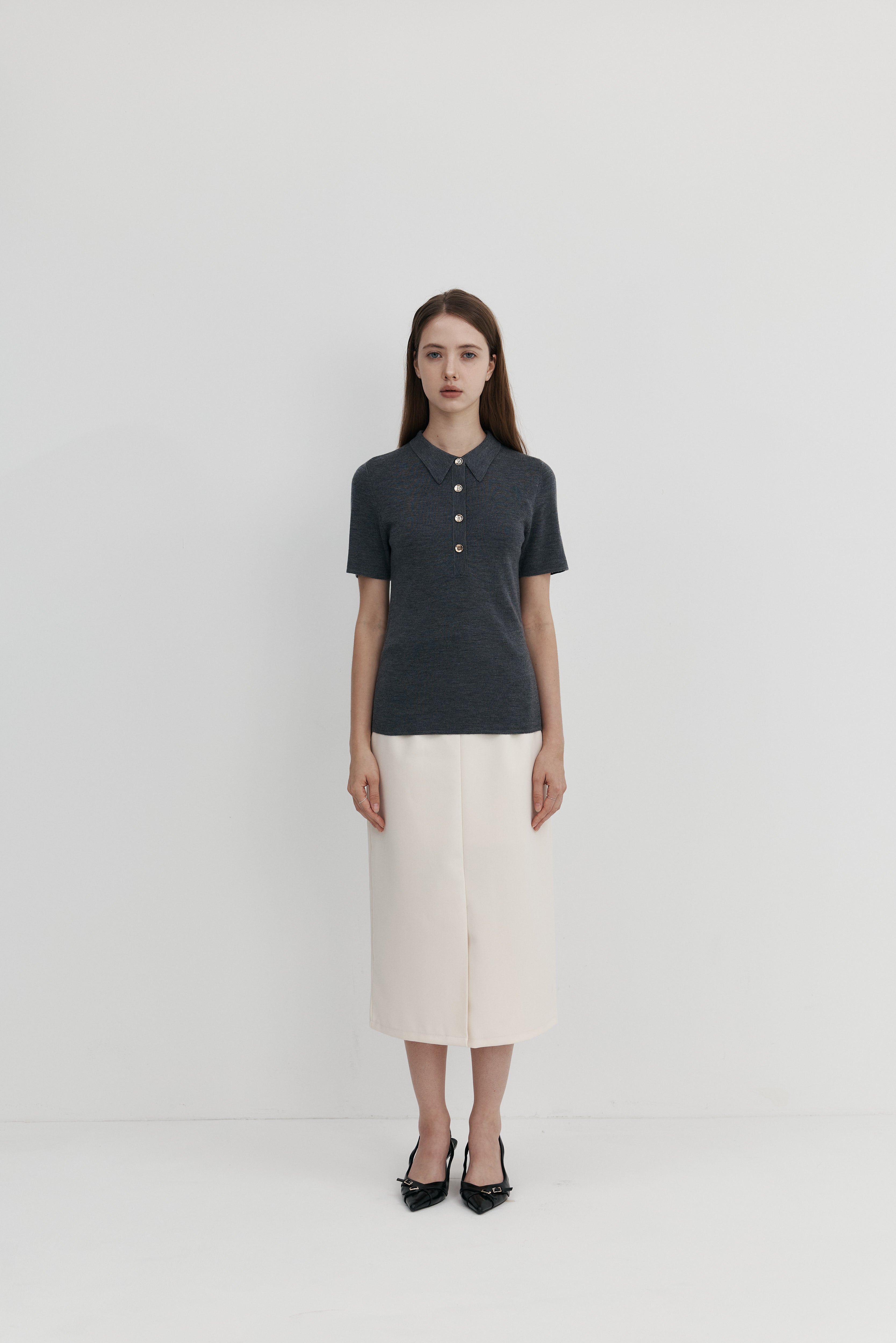 Biella Yarn 울 버튼 카라 니트