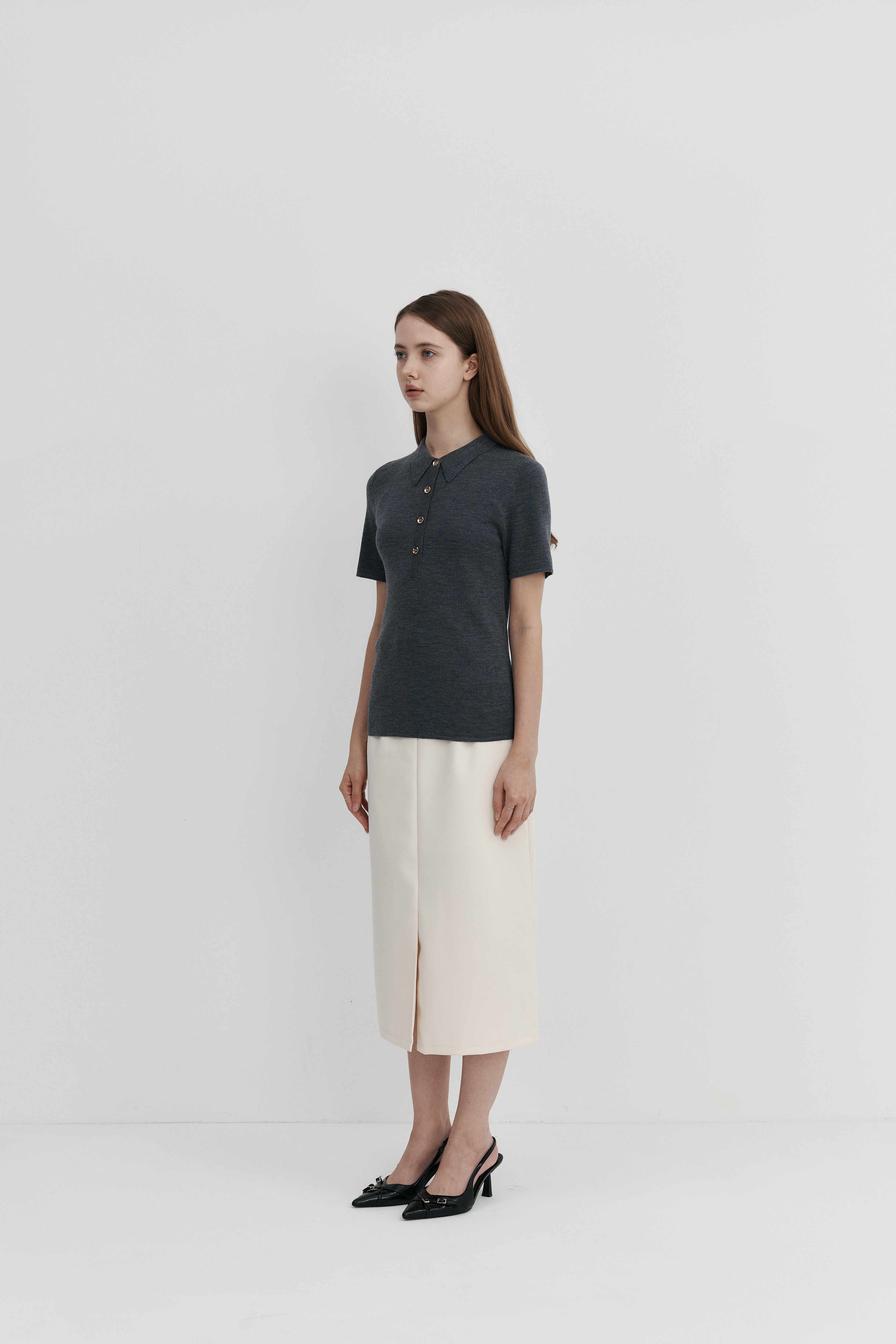 Biella Yarn 울 버튼 카라 니트