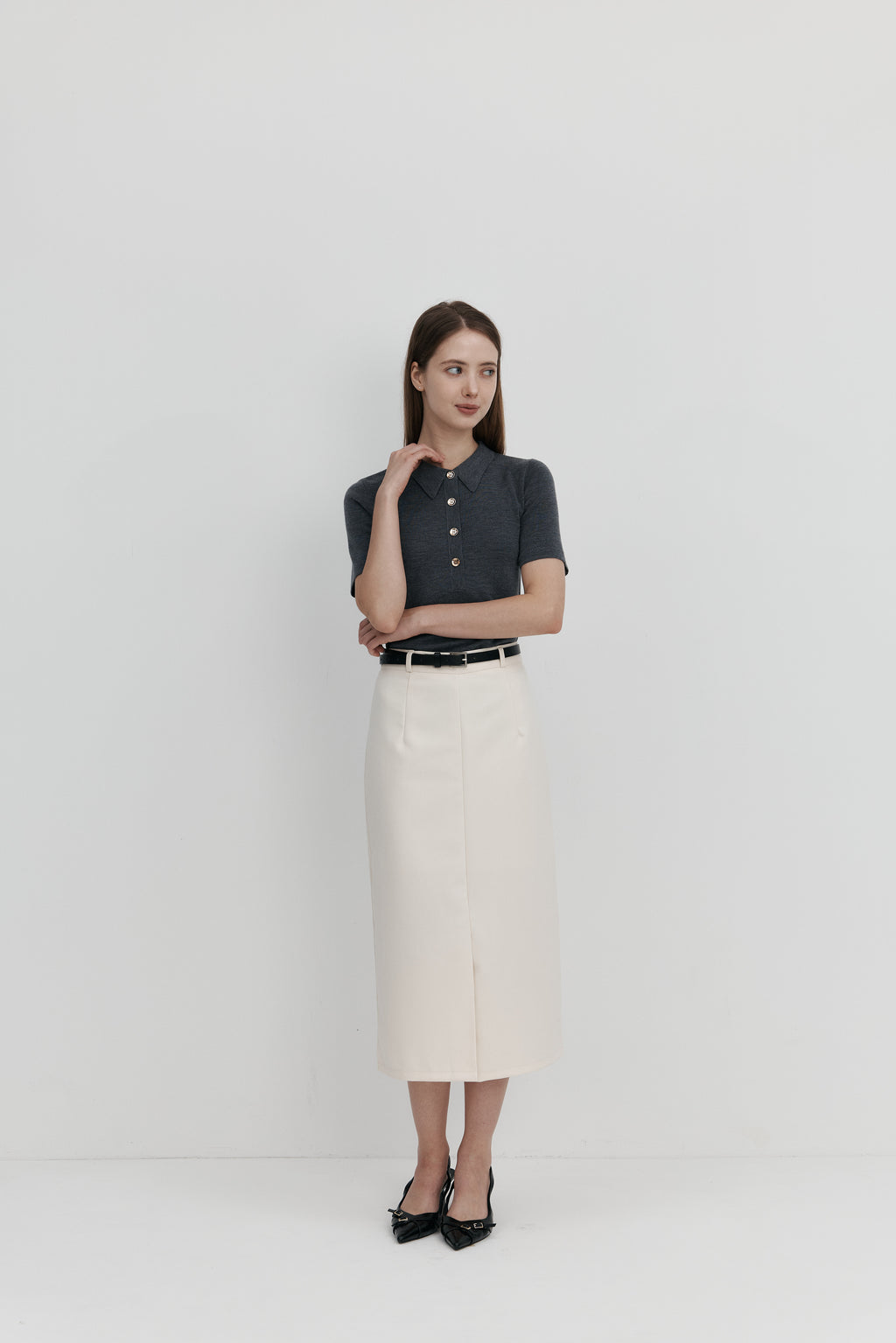 Biella Yarn 울 버튼 카라 니트