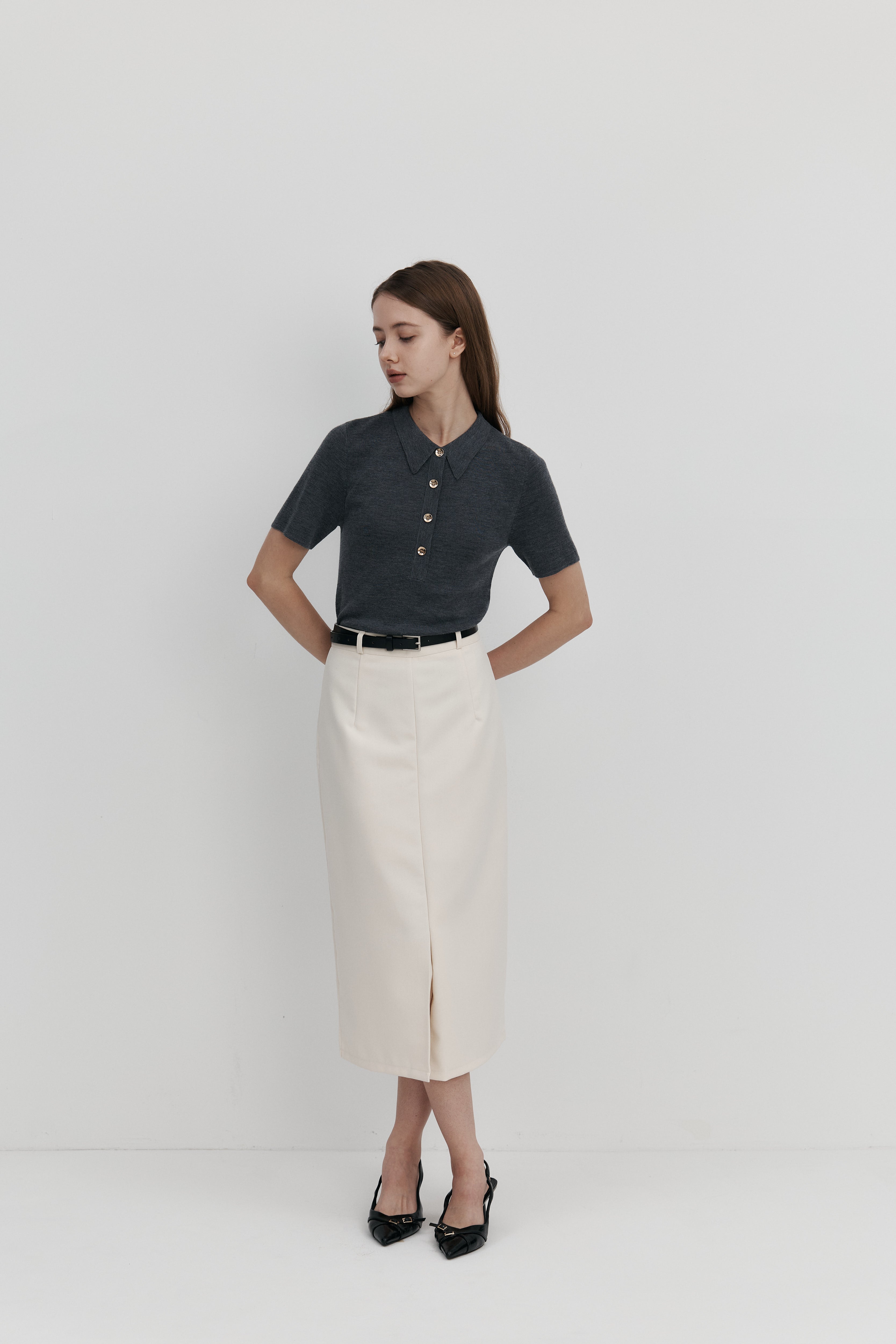 Biella Yarn 울 버튼 카라 니트