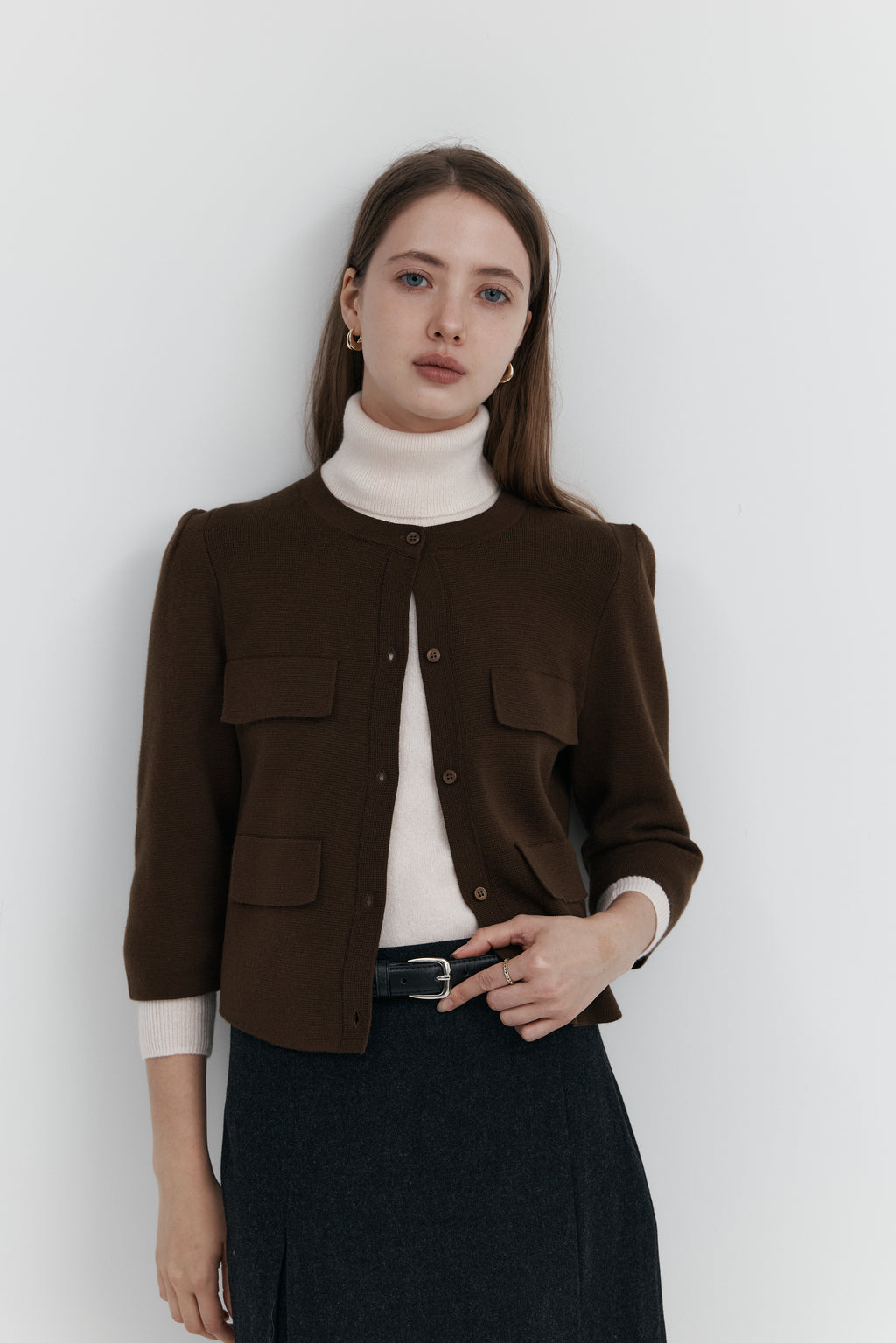 울 프릴 가디건 - 하프슬리브