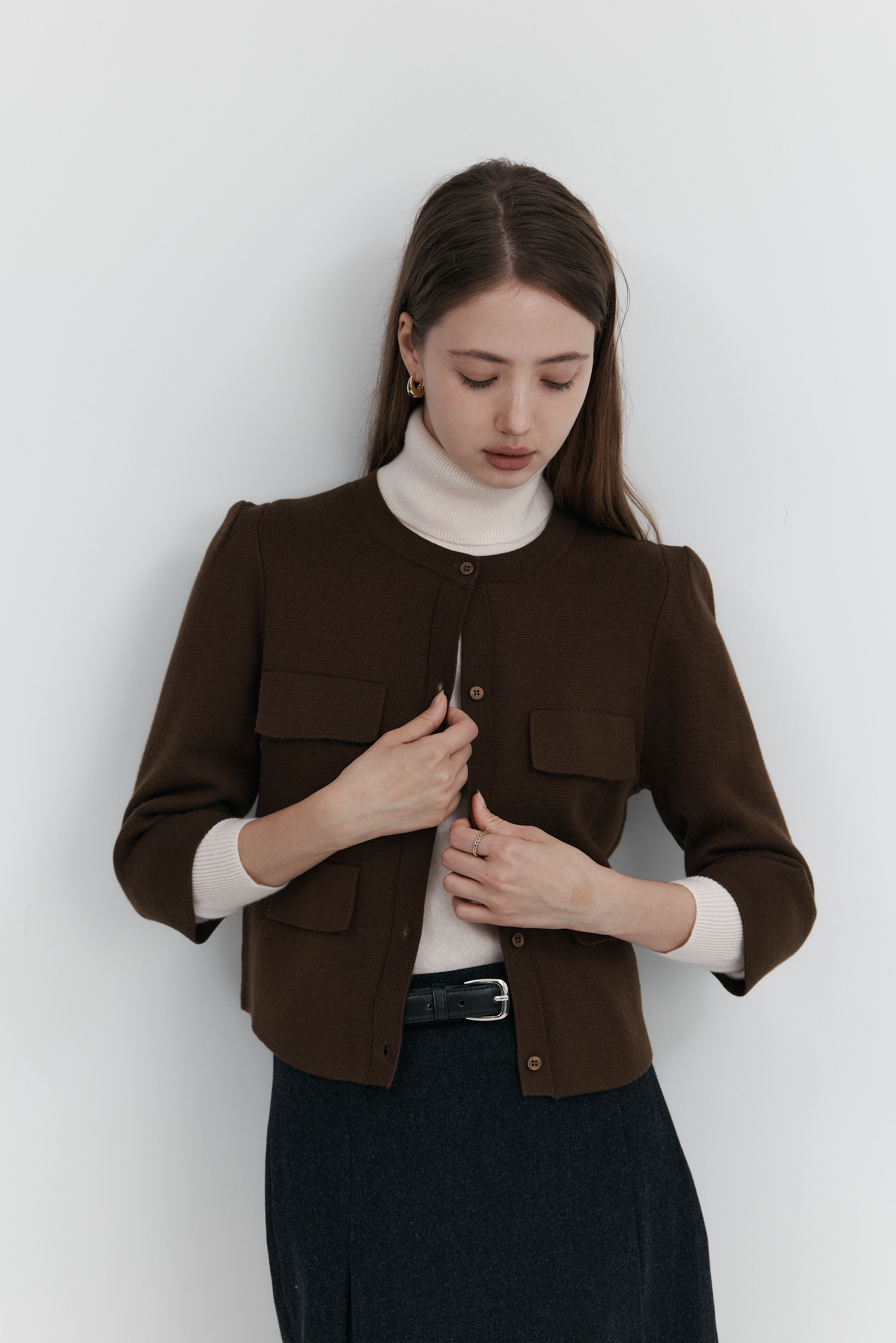 울 프릴 가디건 - 하프슬리브