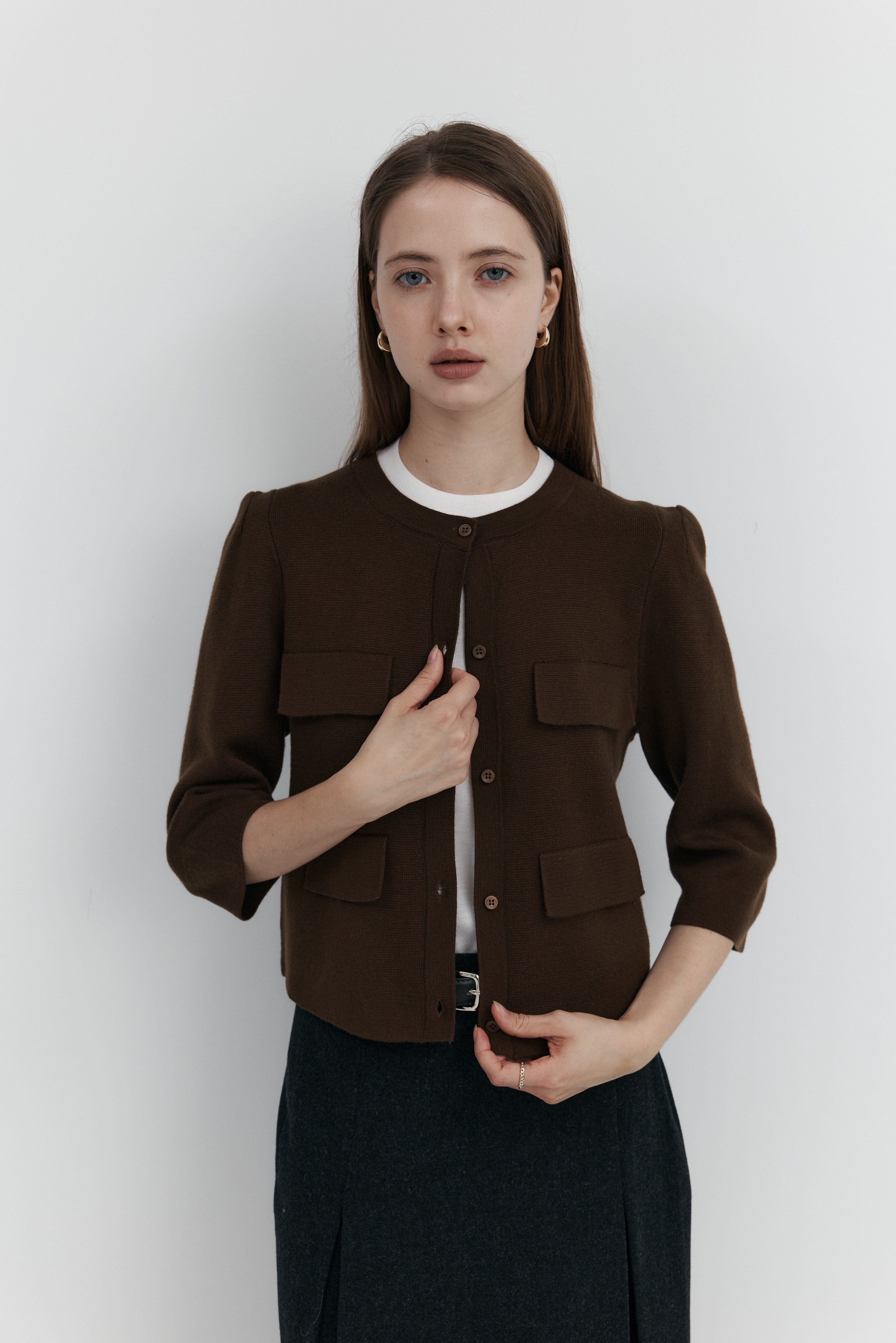 울 프릴 가디건 - 하프슬리브