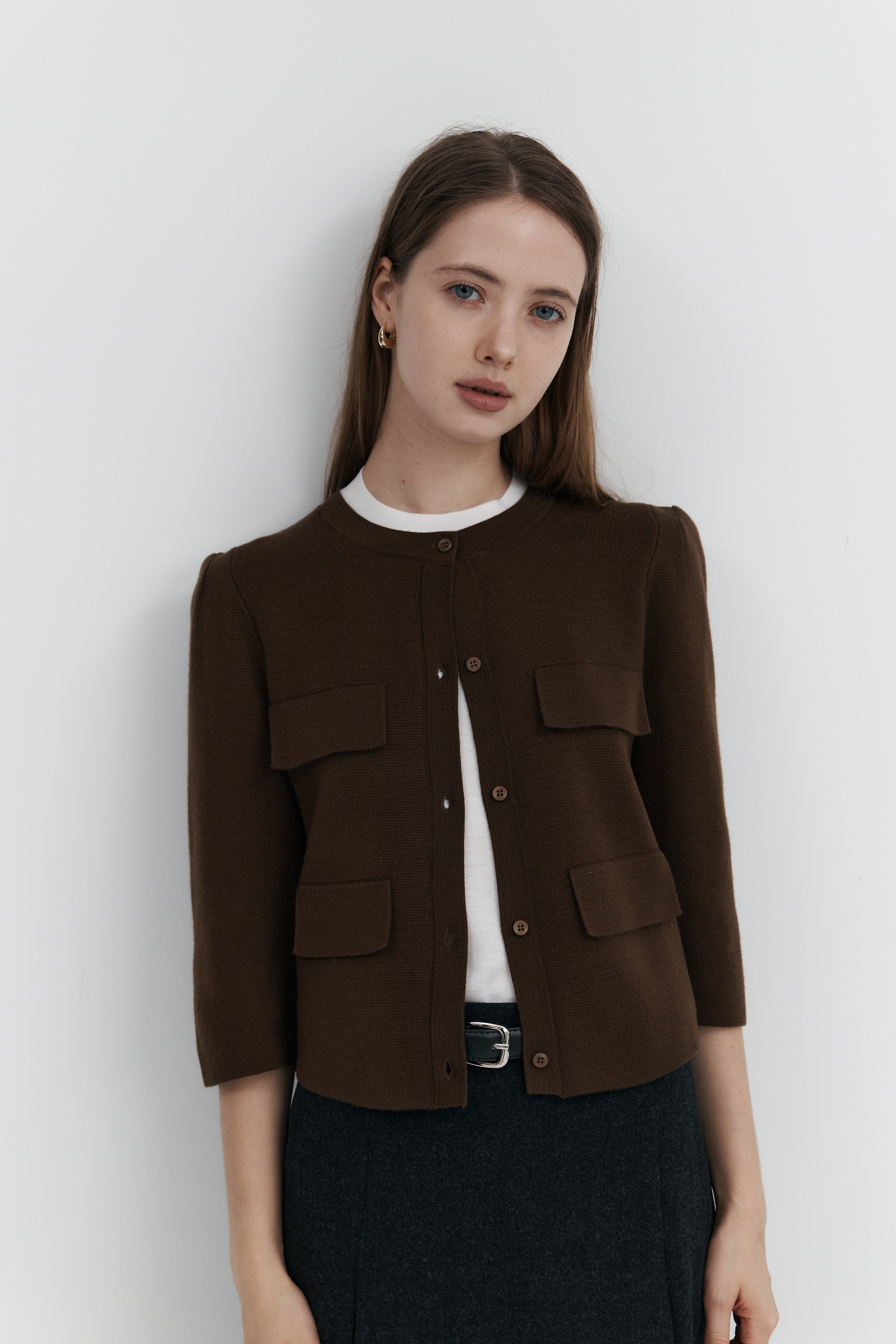 울 프릴 가디건 - 하프슬리브