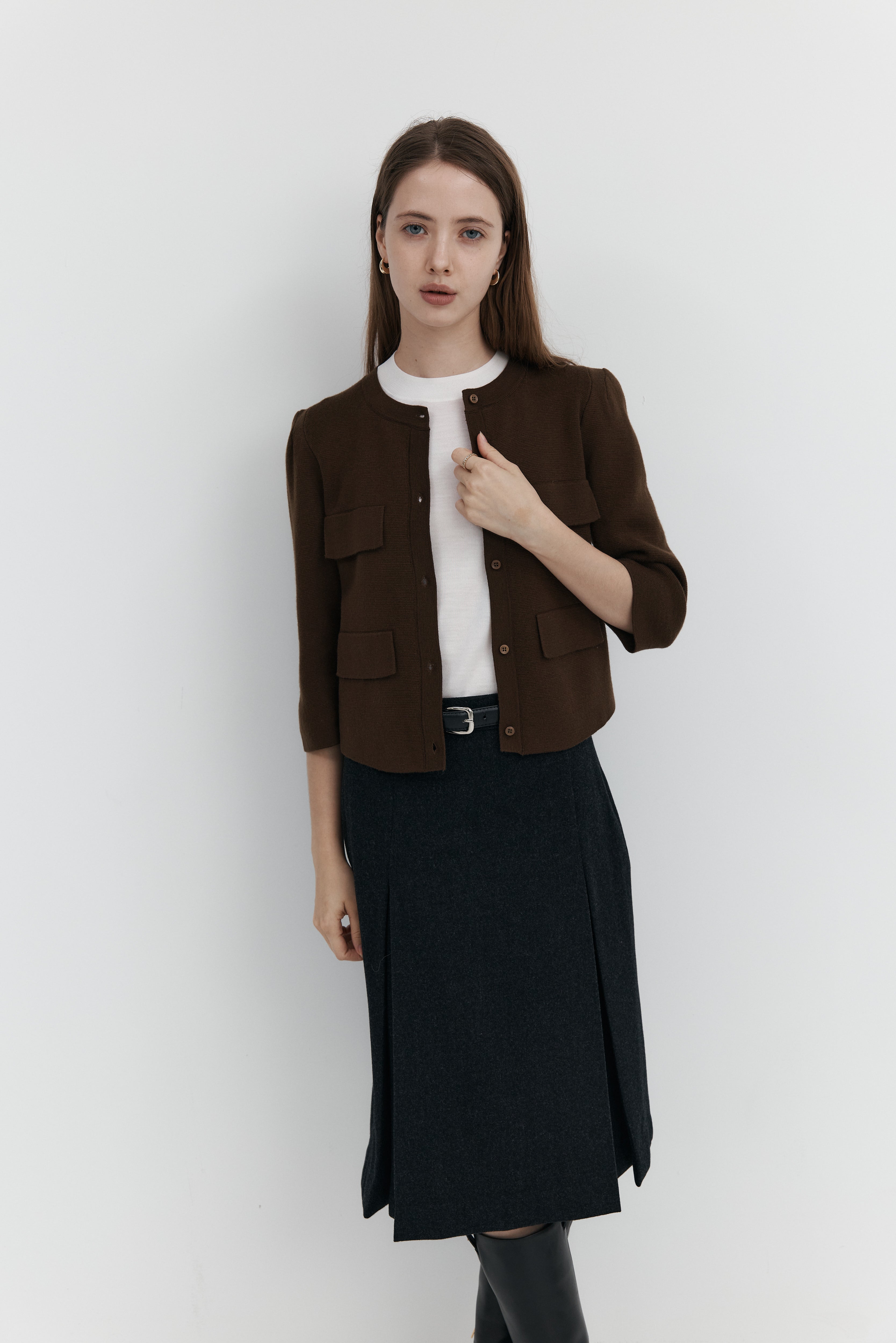 울 프릴 가디건 - 하프슬리브