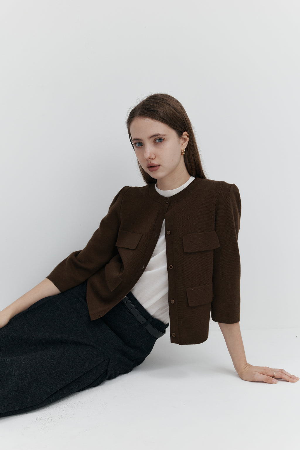 울 프릴 가디건 - 하프슬리브