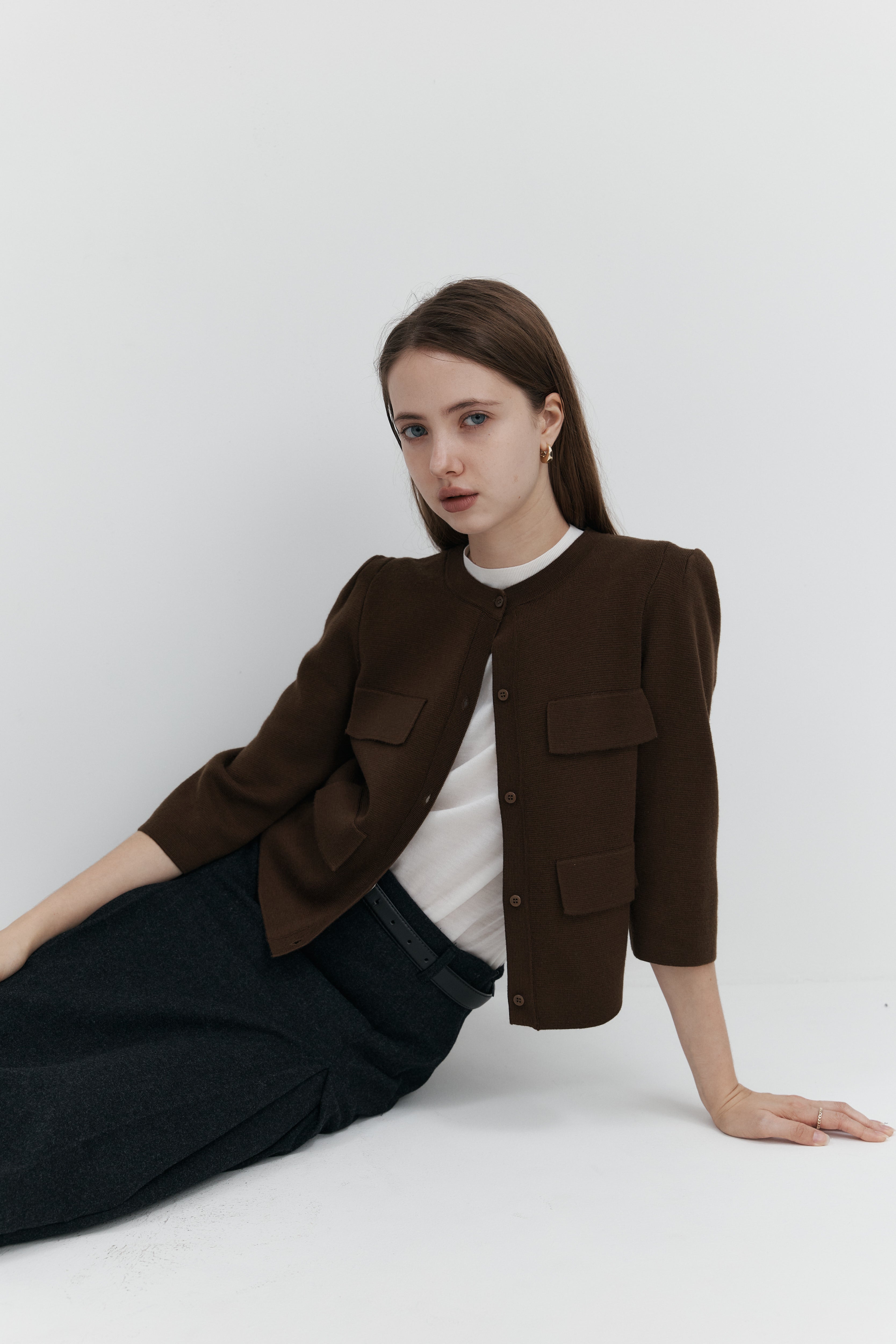 울 프릴 가디건 - 하프슬리브