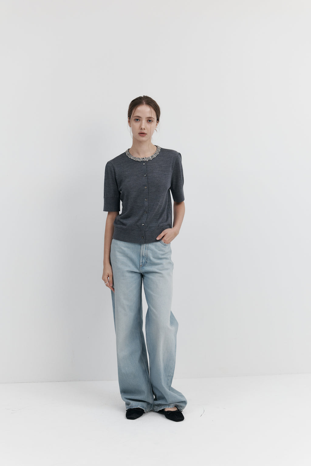 Biella Yarn 울 큐빅 카디건 – 하프슬리브