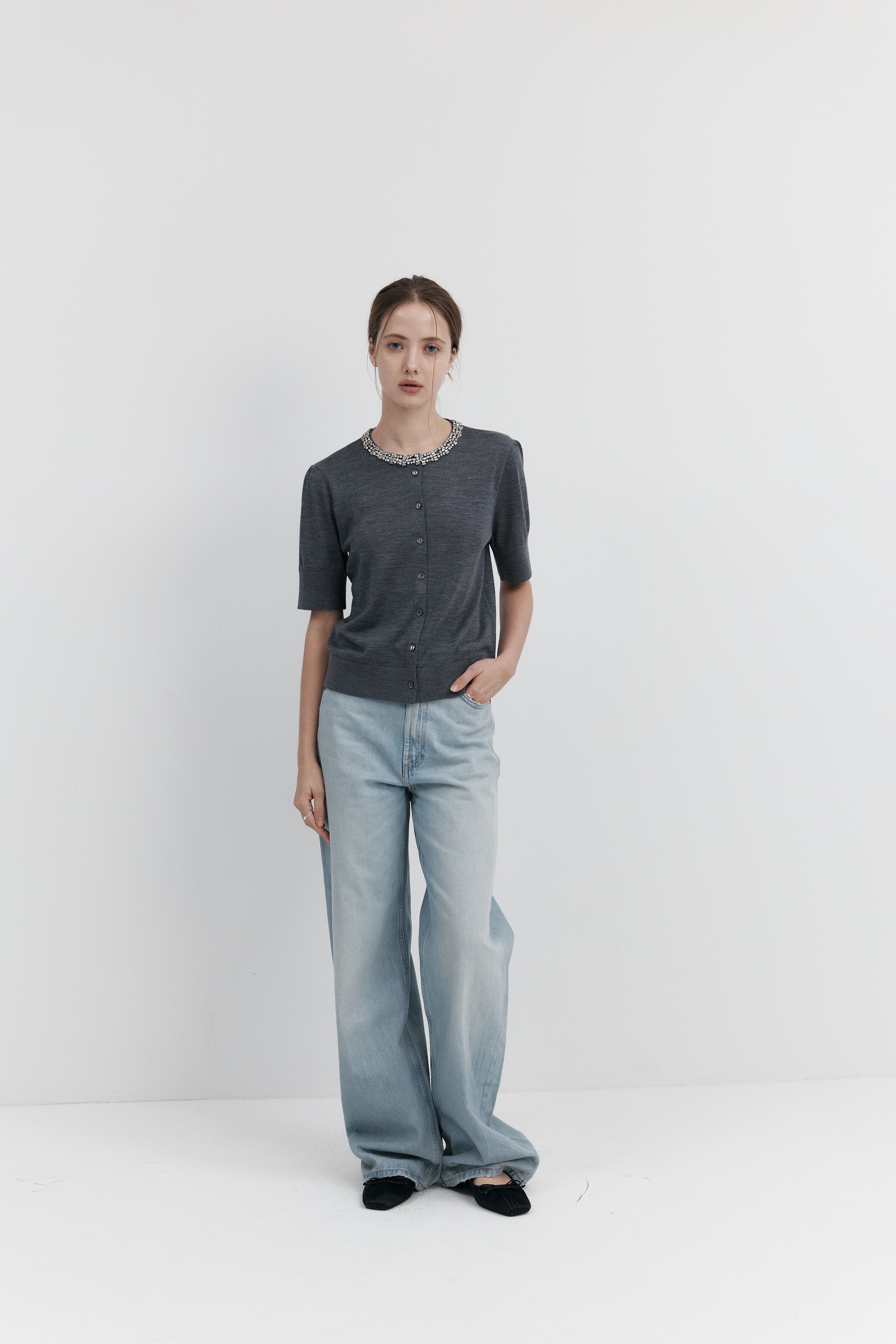 Biella Yarn 울 큐빅 카디건 – 하프슬리브