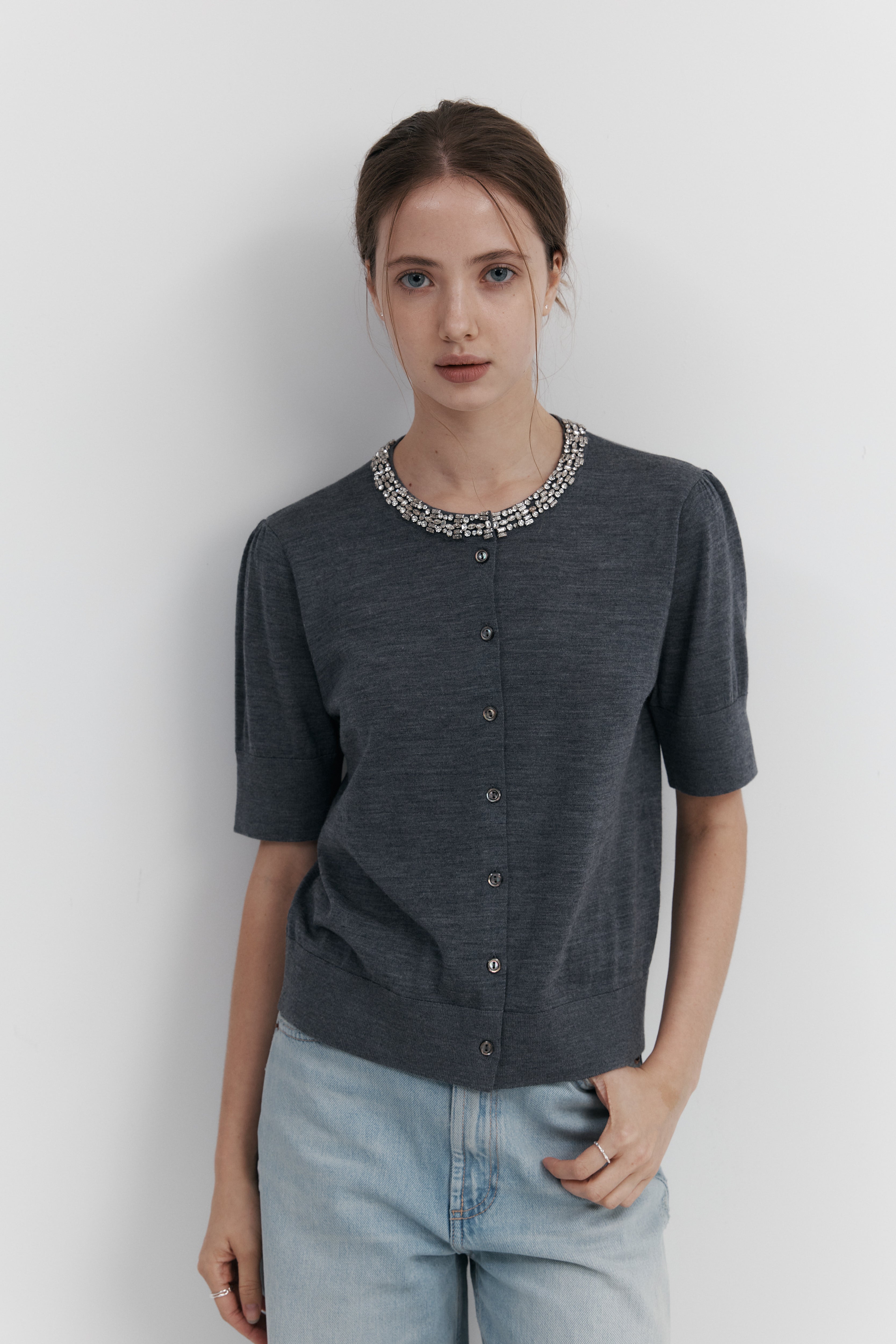 Biella Yarn 울 큐빅 카디건 – 하프슬리브